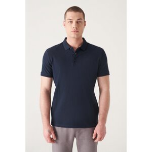Avva Men's Navy Blue 100% Egyptian Cotton Regular Fit 3 Button Polo Collar T-shirt