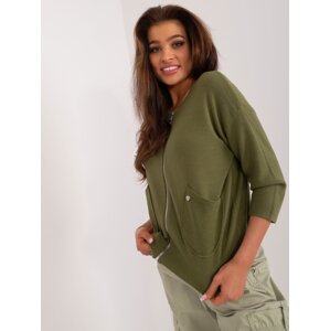 Khaki cardigan with pockets and 3/4 sleeves