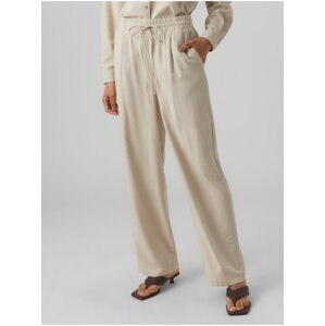 Beige women's trousers with linen blend Vero Moda Jesmilo - Women