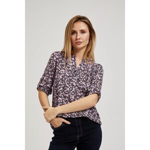 Women's blouse MOODO - navy blue, floral pattern