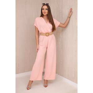 Jumpsuit with decorative belt at the waist salmon