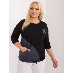 Plus size black cotton blouse with appliqué