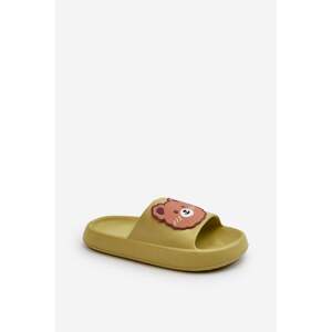 Children's lightweight slippers with teddy bear, green, Lindeheta