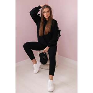 Set of sweatshirt with bow on the sleeves and leggings in black