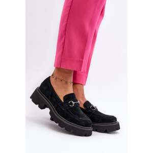 Women's Chunky Suede Loafers Black Neloria