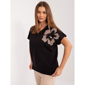 Black blouse with BASIC FEEL GOOD appliqués