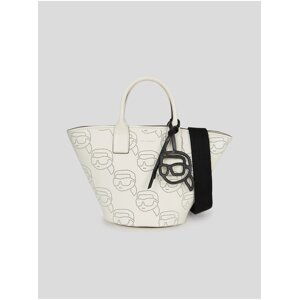 Creamy women's leather handbag KARL LAGERFELD Ikonik 2.0 Perforated Tote - Women