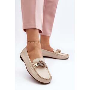Women's leather loafers with embellishment Laura Messi light beige