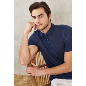 AC&Co / Altınyıldız Classics Men's Navy Blue Slim Fit Slim Fit Polo Neck Plain Casual T-Shirt.