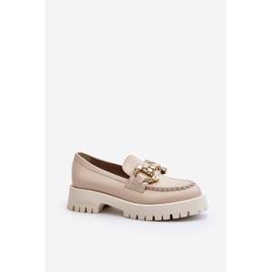 Women's leather loafers with CheBello decoration beige