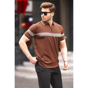 Madmext Brown Zipper Detailed Polo Collar Men's T-Shirt 6879