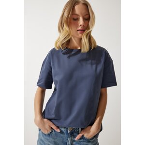 Happiness İstanbul Women's Smoked Loose Basic Cotton T-Shirt