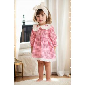 N0881 Dewberry Girls Pink Dress with Strawberry Embroidery-PEMBE