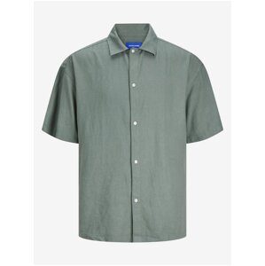 Green Men's Linen Shirt with Short Sleeves Jack & Jones Faro - Men's