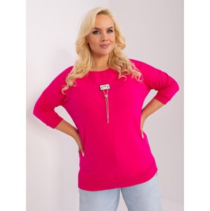 Plus size cotton fuchsia blouse with a longer back