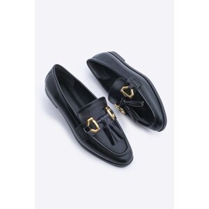 Marjin Women's Loafer Tasseled Buckle Casual Shoes Satrus Black