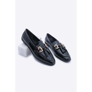 Marjin Women's Loafer Tasseled Buckle Casual Shoes Satrus Black Patent Leather