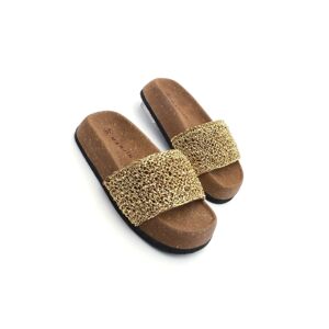 Marjin Women's Hand Knitted Cork Patterned Sole Daily Slippers Linta Gold