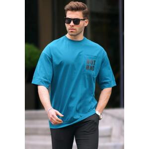 Madmext Petrol Blue Oversize T-Shirt with Pocket Detail 7008