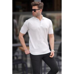 Madmext White Zipper Detailed Polo Neck Knitwear T-Shirt 6885