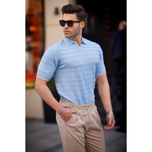 Madmext Baby Blue Polo Neck Men's T-Shirt 6894