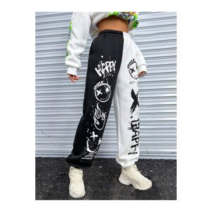 Know Coolane Text Graphic Print Elastic Waist Sweatpants Happy Black