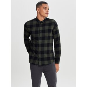 Black-green plaid slim long sleeve shirt ONLY & SONS Gudmund