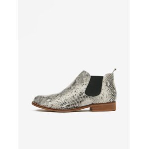 White women's leather chelsea boots with snake pattern OJJU
