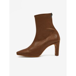 Brown ankle boots in suede finish with snake pattern OJJU