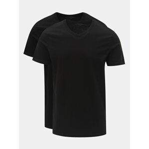 Set of two black basic T-shirts with clamshell neckline Jack & Jones - Men