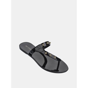 Black shiny flip-flops with zaxy spike gold detailing