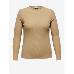 Beige women's ribbed T-shirt ONLY CARMAKOMA Ally