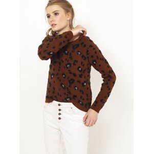 Dark brown sweater with leopard pattern CAMAIEU - Women