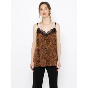 Brown patterned tank top lined with lace CAMAIEU - Women