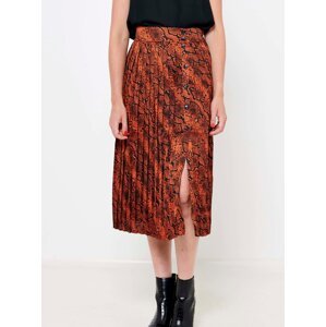 Brown Pleated Midi Skirt with Snake Pattern CAMAIEU - Ladies