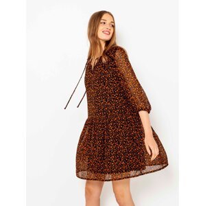 Brown patterned dress with three-quarter sleeve CAMAIEU - Women