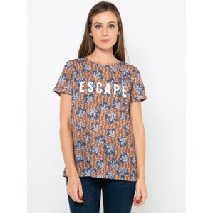 Brown patterned T-shirt CAMAIEU - Women