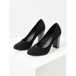 CamAIEU Black Glitter Heel Pumps - Women