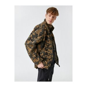 Koton Camouflage Patterned Plush Coat
