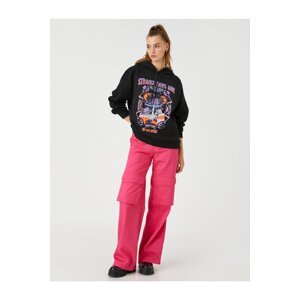 Koton Oversize Sweatshirt Printed Hooded Fleece Inside