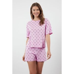 Trendyol Pink 100% Cotton Heart Patterned T-shirt-Shorts Knitted Pajama Set