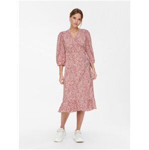 Women's Pink Floral Wrap Midi Dress ONLY Olivia
