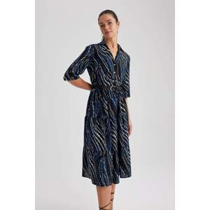 DEFACTO Shirt Collar Patterned Half Sleeve Midi Dress