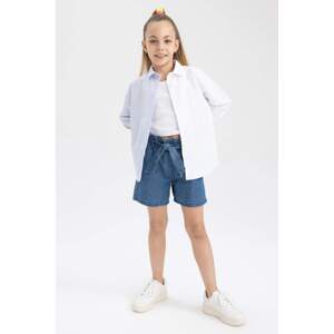 DEFACTO Girl Paperbag Elastic Waist Belted Jean Shorts