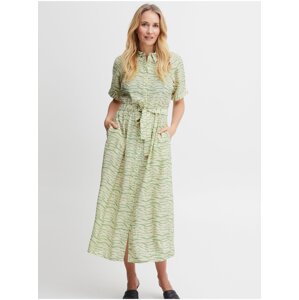 Cream-green women's patterned shirt mididress Fransa