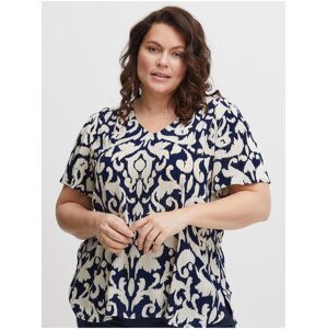 Blue and Cream Women's Patterned Blouse Fransa - Women