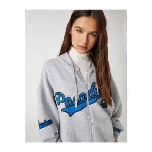 Koton College Sweatshirt Hoodie Oversized Zipper Printed Pocket Detailed