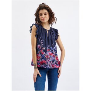 Orsay Dark blue Ladies Floral Blouse with Frill - Women