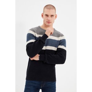 Trendyol Gray Slim Fit Crew Neck Paneled Knitwear Sweater