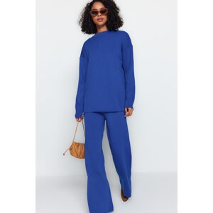 Trendyol Indigo Wide Fit Basic Top and Bottom Set With Trousers, Tricot